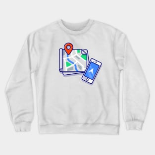 Maps Location And Phone Cartoon Crewneck Sweatshirt